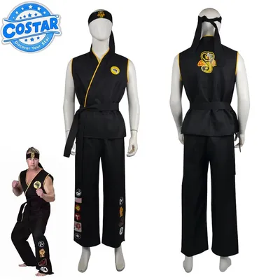 The Karate Kids KOF Cobra Kai Cosplay Costume Adult Black Kimono Uniform Headband Anime Cos Halloween Party Suit Tracksuit Image