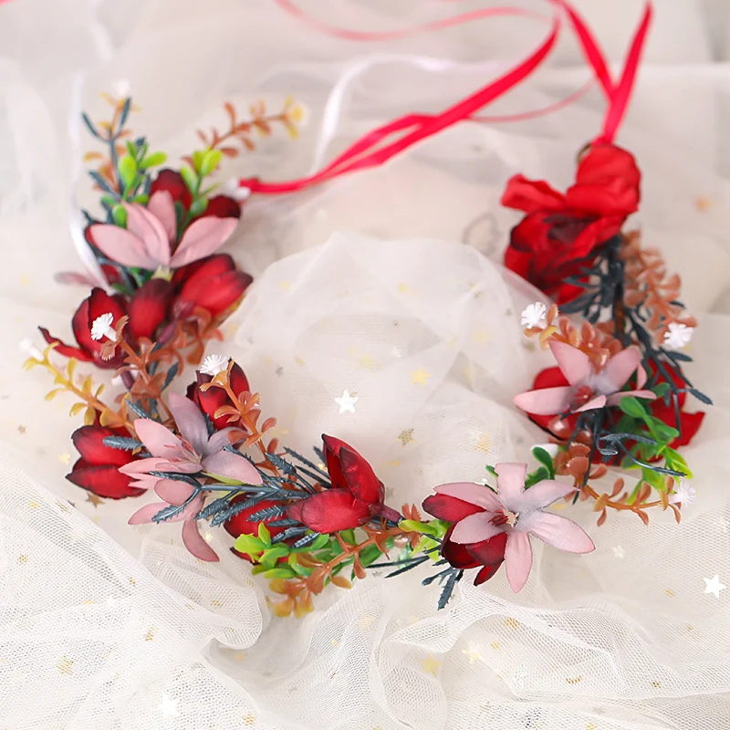 Blumen haarband Schnür kopf tragen Kranz Kopfschmuck koreanische Art Prinzessin Girlande Hochzeits schmuck Haar bänder Haar Haar Haarschmuck Image