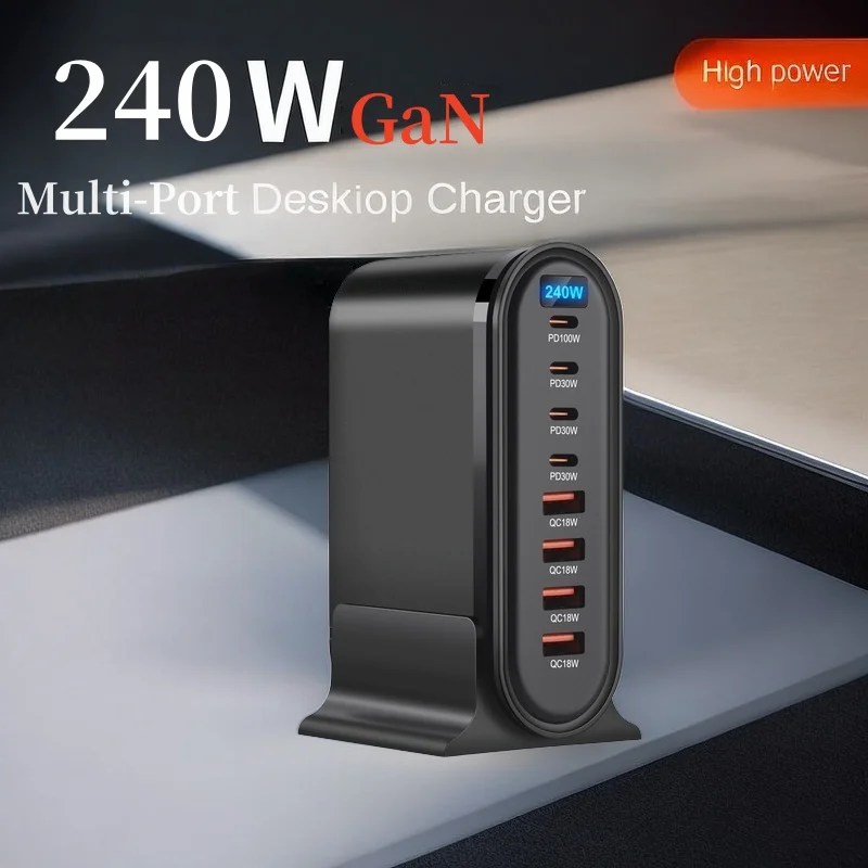 Neuer Stil 240W Desktop GaN Ladegerät 8-Port USB Typ C PD Ladegerät Schnellladung 3.0 USB Typ C Schnellladegerät Mobiles USB-Ladegerät Image