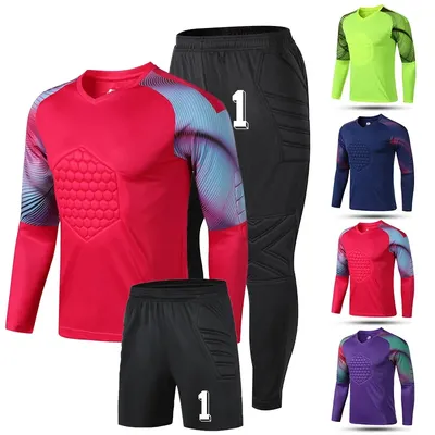 New Men's Adult Soccer Goalkeeper Uniform Protective Sponge long Sleeve Kid Training Football Goalkeeper Soccer Jersey Top Pants