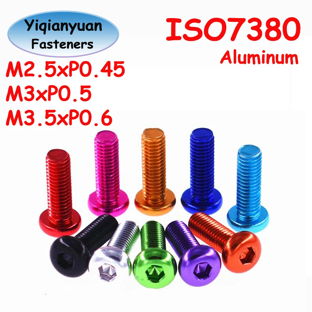 Yiqianyuan M2,5 M3 M3,5 ISO7380 Aluminium Innensechskant-Halbrundkopfschrauben Grobgewinde 10 Farben Inbusschlüsselschraube für DIY-Handwerk Image
