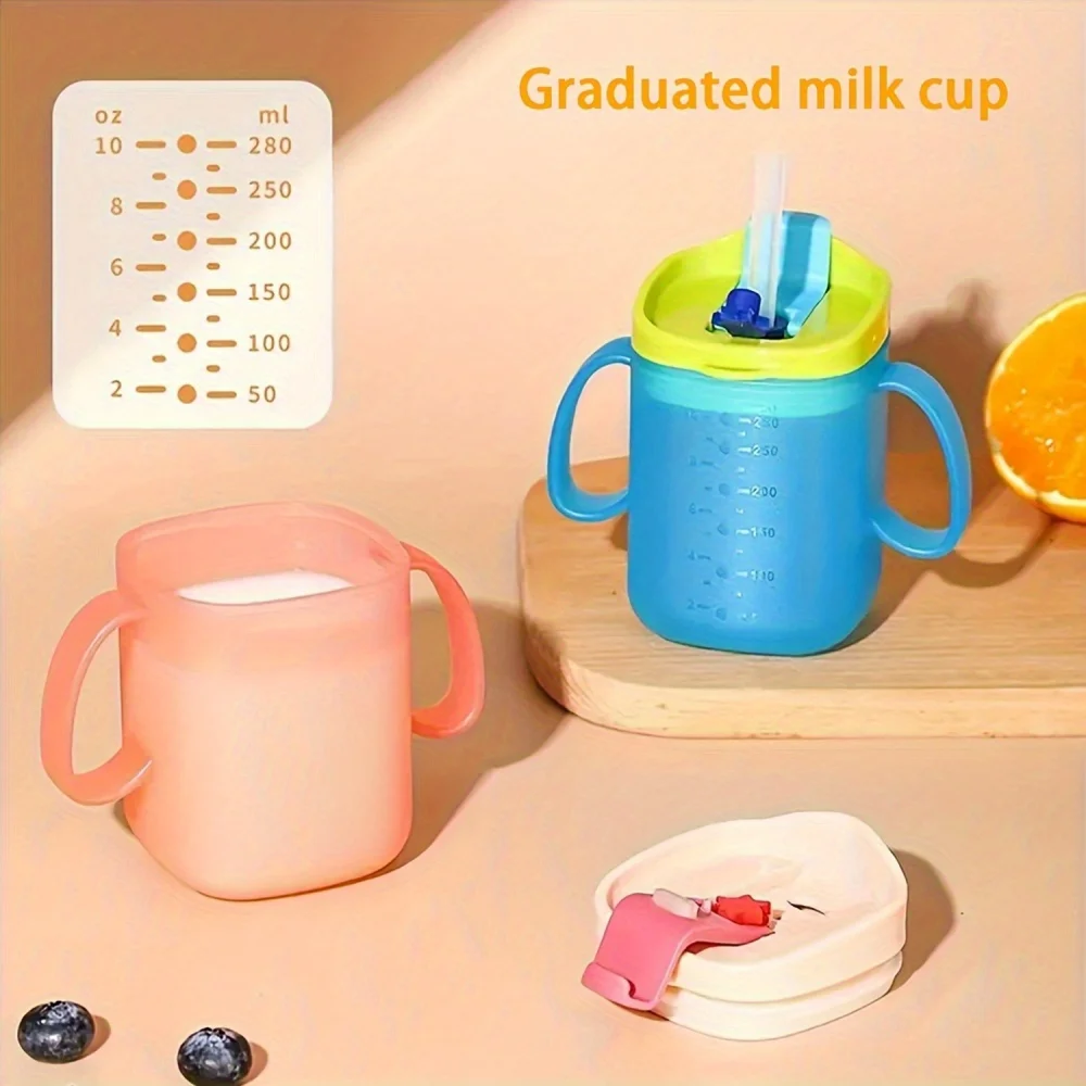 3-in-1-Strohhalmbecher, Lernbecher für Kinder mit Deckel, offenes Design, Schnabeltasse, Wasserflasche, Lerntrinkbecher mit Strohhalm, Deckel und Image