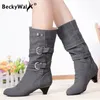 2023 neue Mode Frauen Stiefel Chunky Heel Casual Runde Kappe Frau Schuhe Herbst Winter Mid-Kalb