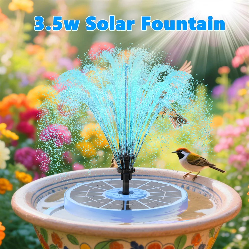 3,5-Solarbrunnen mit 10 Düsen, mehrere Wassersprühstile, Sprühhöhe bis zu 80 cm, freistehender Solarbrunnen für Vogelbad