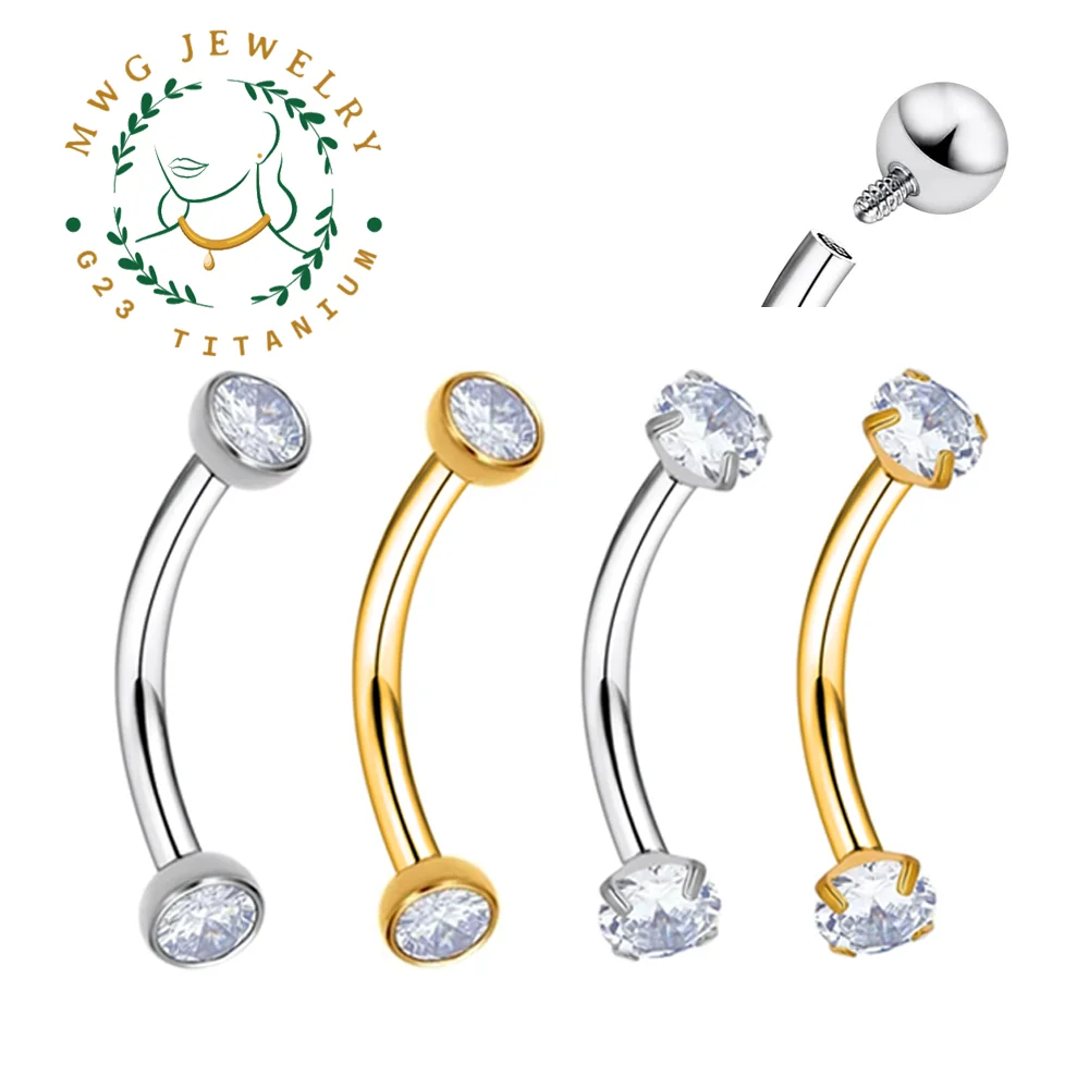 ASTM F136 Titanium Set 5A CZ Eyebrow Piercing 16G Internal thread Earrings Sexy Labret Lip Studs Curved Barbells Piercing Jewely