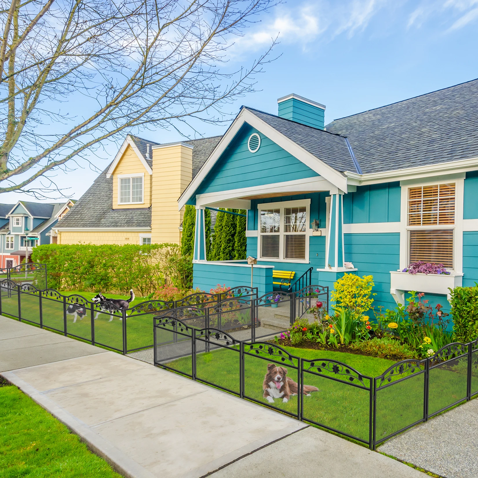 Clôture décorative de chemin d'entrée de jardin à 5 panneaux, bordure de barrière d'animaux de chien de jardin en métal noir pour l'extérieur
