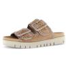 Pantolette GABOR, Damen, Gr. 36, braun (hellbraun), Ziegenveloursleder, unifarben, casual, Schuhe, Plateau, Bequemschuh, Sommerschuh mit praktischen Klettverschlüssen