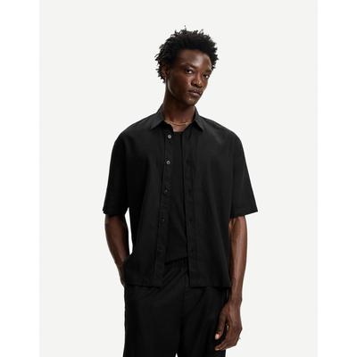 Bershka Short Sleeve Linen Blend Shirt Men L Black