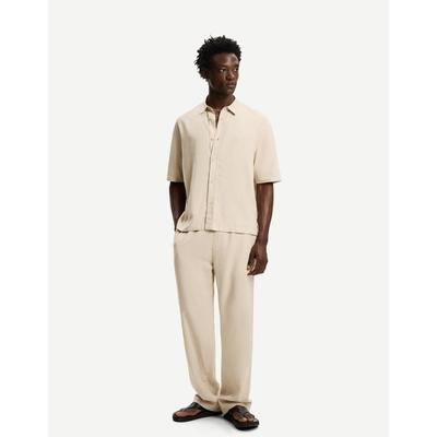 Bershka Wide-Leg Linen Blend Jogger Trousers Men S Sand