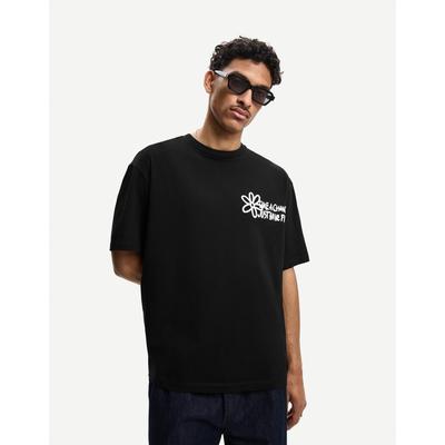 Bershka Short Sleeve Printed T-Shirt Men Xs Black