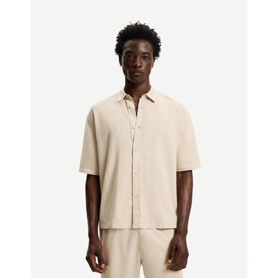 Bershka Short Sleeve Linen Blend Shirt Men S Sand