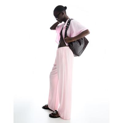 Bershka Linen Blend Trousers With An Elasticated Waistband Women Xxs Pink