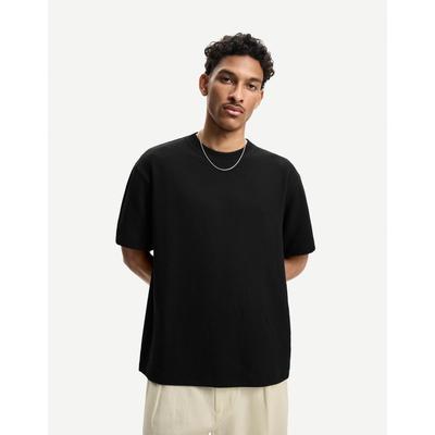 Bershka Short Sleeve Seersucker T-Shirt Men M Black