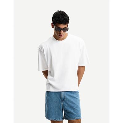 Bershka Short Sleeve Cropped T-Shirt Men Xs White