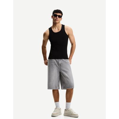 Bershka Baggy Denim Bermuda Shorts Men 36 Grey