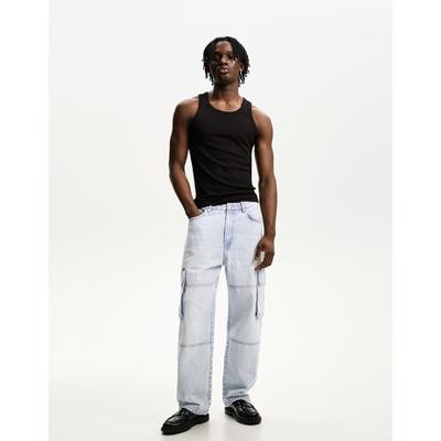 Bershka Baggy Cargo Jeans Men 32 Light Blue