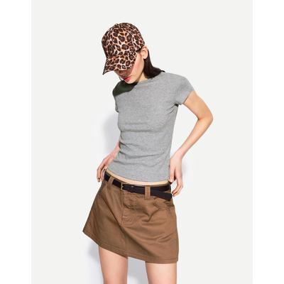Bershka Short Sleeve Crew Neck T-Shirt Women Xs Grey
