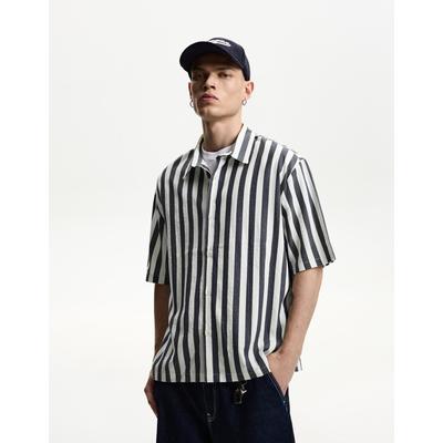 Bershka Relaxed Fit Short Sleeve Shirt Men L Dark Grey