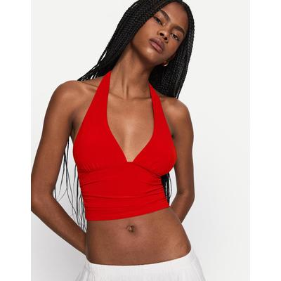 Bershka Gathered Halter Top Women L Red