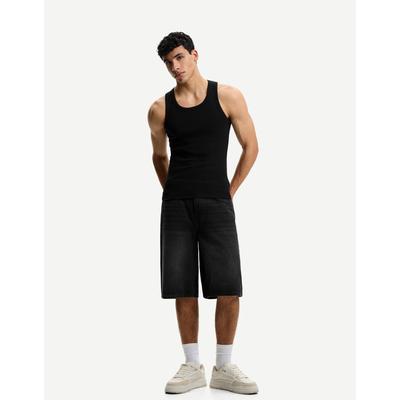 Bershka Baggy Denim Bermuda Shorts Men 30 Black