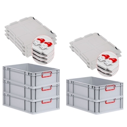 PROREGAL 5x Eurobox NextGen Color mit Scharnierdeckel & Verschlüssen | HxBxT 17x40x60cm | 34 Liter | Griffe rot geschlossen | Glatter Boden Image