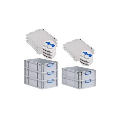 PROREGAL 5x Eurobox NextGen Color mit Scharnierdeckel & Verschlüssen | HxBxT 17x40x60cm | 34 Liter | Griffe blau geschlossen | Glatter Boden Image