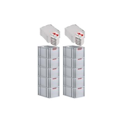 PROREGAL 10x Eurobox NextGen Color mit Scharnierdeckel & Verschlüssen | HxBxT 32x40x60cm | 65 Liter | Griffe rot offen | Verstärkter Boden Image