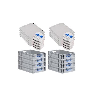PROREGAL 8x Eurobox NextGen Color mit Scharnierdeckel & Verschlüssen | HxBxT 12x40x60cm | 23 Liter | Griffe blau offen | Glatter Boden Image