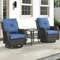 Swivel Rocker Patio Chairs with Side Table 3 Pieces PE Wicker Patio Furniture Set for Porch Deck Balcony Garden