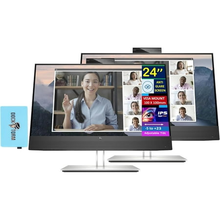HP E24mv G4 FHD IPS Monitor with 5ms Response Time Anti Glare Flicker Free Built-in Speakers Displayport HDMI & Dockztorm USB Port Expander Black/Silver (169L0AA#ABA - 2025 Latest Model) 2 Pack