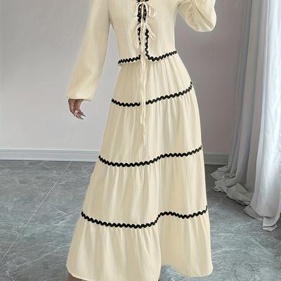 TEMU Women's Fashionable New Elegant Lace-trimmed V-neck Tie-belt Halter Dress Set Two-piece Image