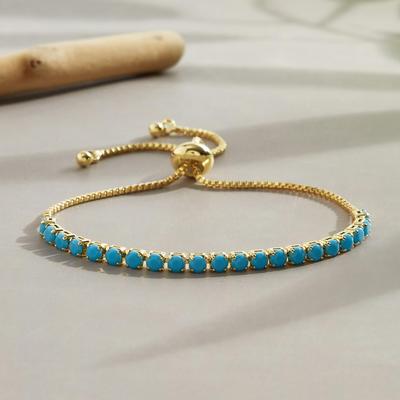 TEMU Turquoise Single Row Bracelet With Pull-out Adjustable Design, Plated 18k Golden Plated Fashionable And Cute Hand Accessory Image