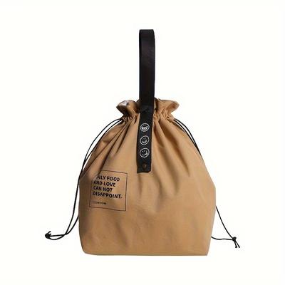 TEMU Canvas Lunch Bag With Drawstring Closure And Insulated Interior, Hand Washable Rectangle Food Tote For Work Or School Non-food Contact,back To School Image