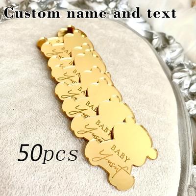 TEMU [2d Flat] /100pcs Mirror Acrylic Teddy Bear Name Tags - Adorable, Personalized Decorations For Parties, Birthdays, Weddings, And More - , Showers, And , Bear Deco Image