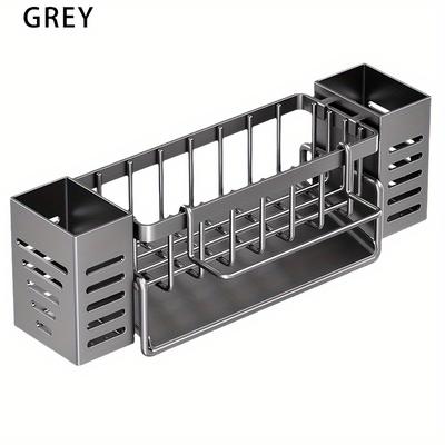TEMU Steel Drainer, - Dishware , No-drill Countertop Organizer -draining And Removable Wiping Rod, Includes 2 Utensil , For Dish Brushes, , Knives, , And - Image