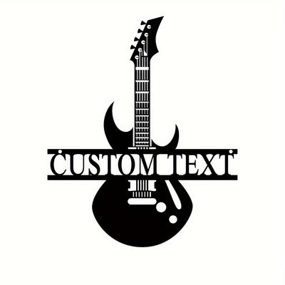 TEMU Custom Guitar Metal Wall Art Sign - Vintage Style Personalized Guitarist Name Plaque, Wall Hanging Decoration For Music Room, Nursery, Home - Unique Gift For Musicians Image