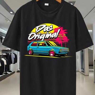 TEMU Men's 2025 New Retro Vintage Graphic Print T-shirt - Breathable Moisture-wicking Gym & Casual , Navy Blue Short Sleeve Round Neck Top For , Vintage , Durable Fabric Shirt Image