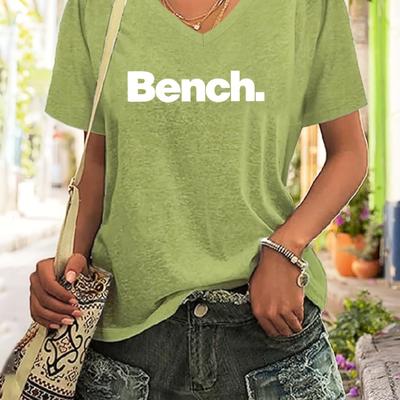 "TEMU Women's Plus Size -neck T-shirt With "bench" Print - Casual Short Sleeve Top, Soft & Comfortable Fabric, Summer Outfits, Everyday Tshirt | Shirt | Stretchy Fabric" Image