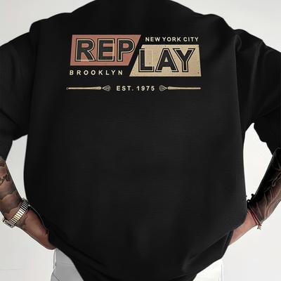 "TEMU Men's Breathable With "rep Lay Brooklyn Est. 1975" Graphic Print - Casual Short Sleeve Round Neck Tee For Summer, Casual Summer Wear | Graphic Tee |" Image