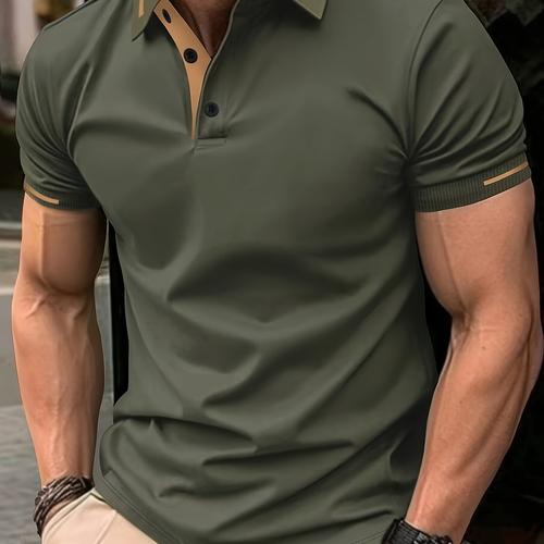 TEMU Polo shirt décontracté pour homme - Tissu tricoté à manches courtes pour l'été avec une légère élasticité, coupe standard, col boutonné, pull en polyester - Lot unique