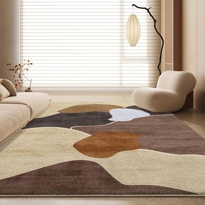 TEMU Large Plush Velvet Area Mat - Soft, Non-slip, Machine Washable For Living Room, Bedroom, Office - Stylish Cream & Brown Abstract Pattern - Multiple Sizes , Rugs For Living Room Image