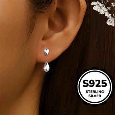 TEMU Elegant S925 Silver Post Dangle Earrings With Glossy Water - Minimalist Fashion For And Gift-, Versatile Jewelry, Elegant Jewelry | Minimalist Earrings | Polished Image