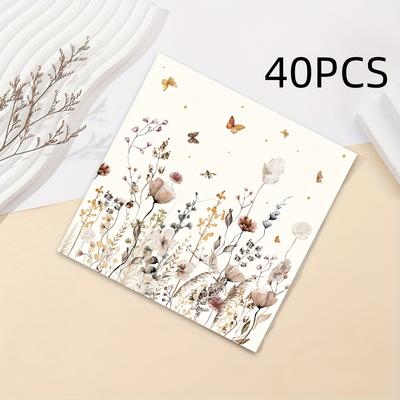 TEMU 2 Packs 40 Sheets Design Paper Disposable Napkins, Floral Pattern, For Handmade Craft, Party, Tableware Decoratio Image