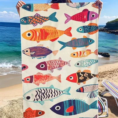 Colorful Fish-Print Beach Towel: Your Perfect Summer Beach Companion! Suitable for towels, bath towels, beach towels