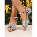 Sandali con Tacco A Blocco per Donna Glitter Rosa Oro Open-Toe Scarpe da Festa Con Cinturino alla Caviglia Vita Notturna