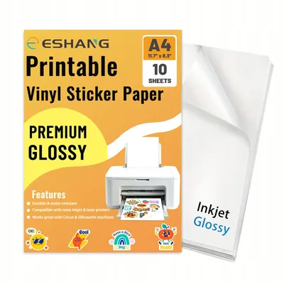 A4 10 Sheets Glossy White Printable Vinyl Sticker Paper for Inkjet Printer Waterproof Decal Paper Self-Adhesive 8.3"x11.7"
