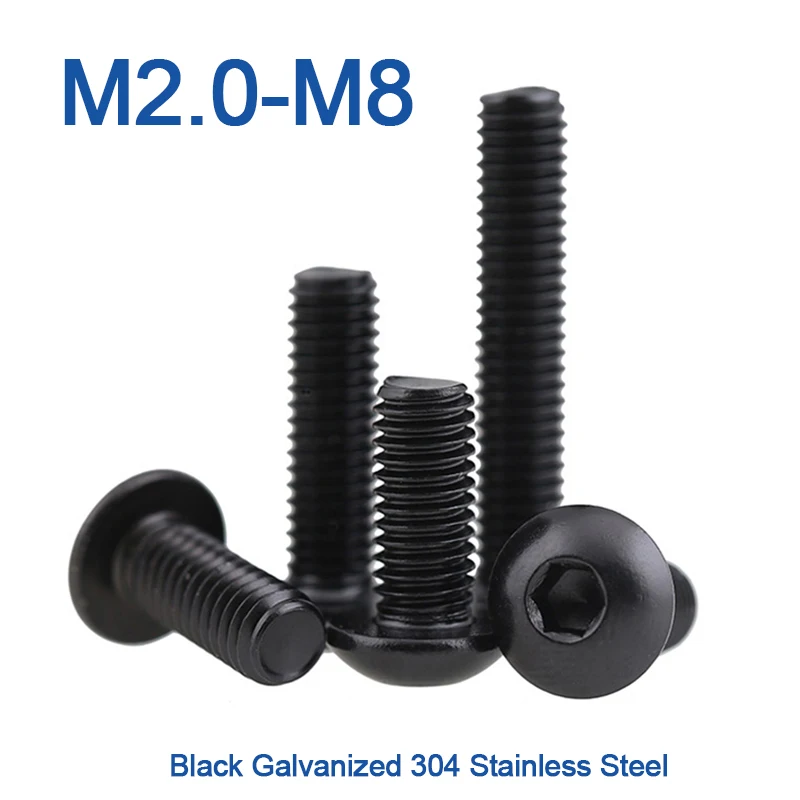 M2 M2,5 M3 M4 M5 M6 M8 Schwarz verzinkter 304-Edelstahl mit Innensechskant und Innensechskant, Rundkopfschraube Image