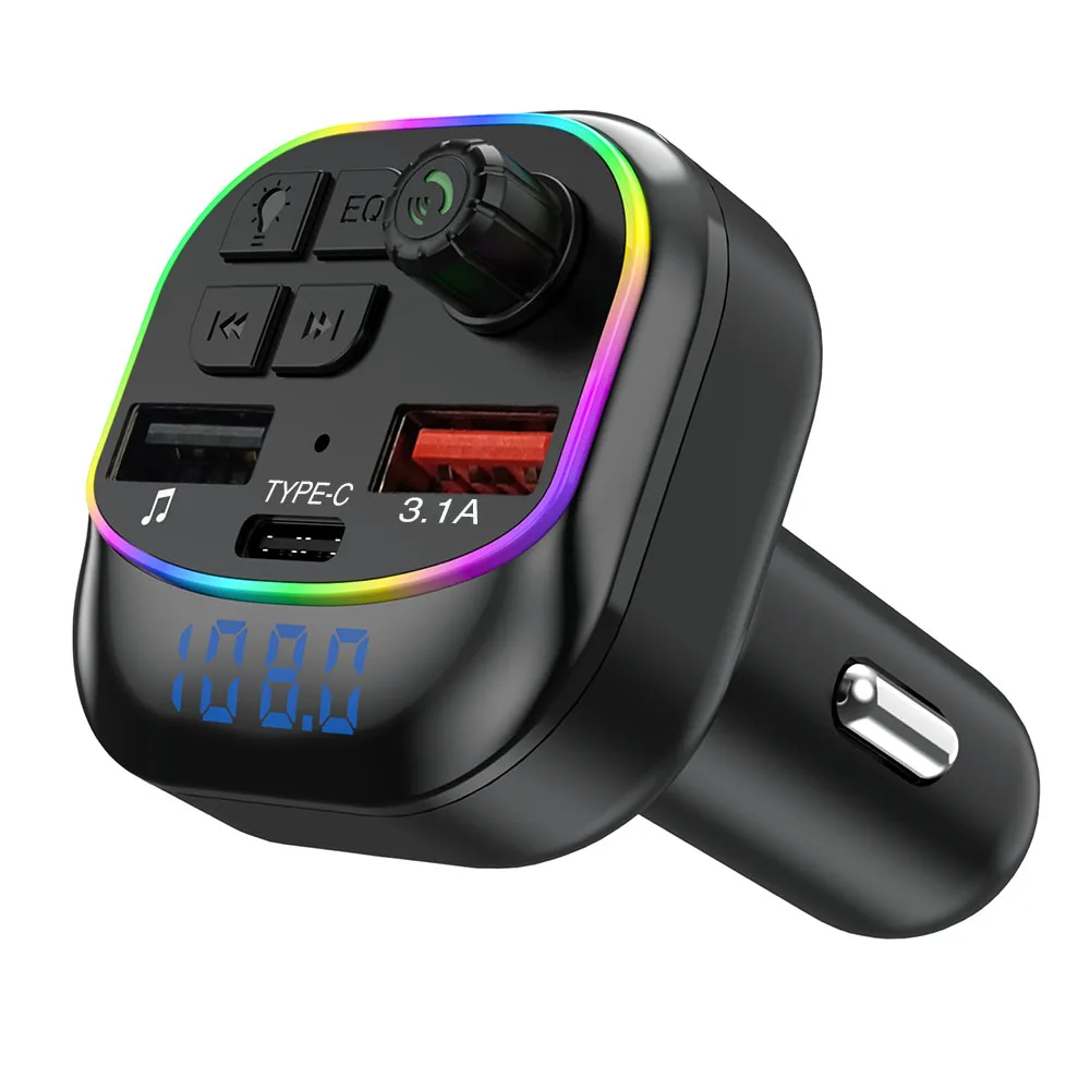 12-24V Auto Bluetooth Freisprecheinrichtung FM-Transmitter Auto MP3-Musikplayer Typ-C-Anschluss Auto PD QC3.0 Ladegerät Buntes Umgebungslicht Image