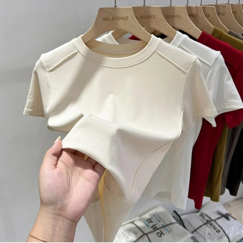 AOSSVIAO 2026 Sommer Weißes T-Shirt aus Baumwolle für Damen, Kurzarm, Vielseitiges Lockeres Halbarm-T-Shirt im Harajuku-Stil, Top-Trend Image