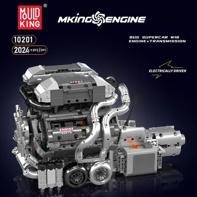 Mould King 10201 Technisches Automotorspielzeug Der motorisierte Supercar W16 Motor + Getriebe Baustein Ziegel Kindergeschenk Image